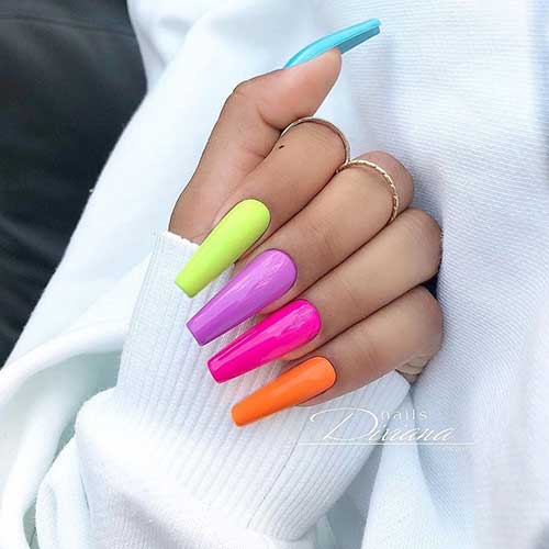 Cute long coffin multicolor nails 2020 set!