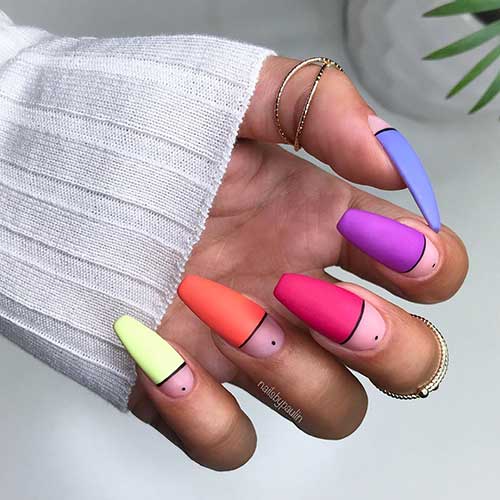 Cute multicolor matte nails 2020 coffin shaped design!