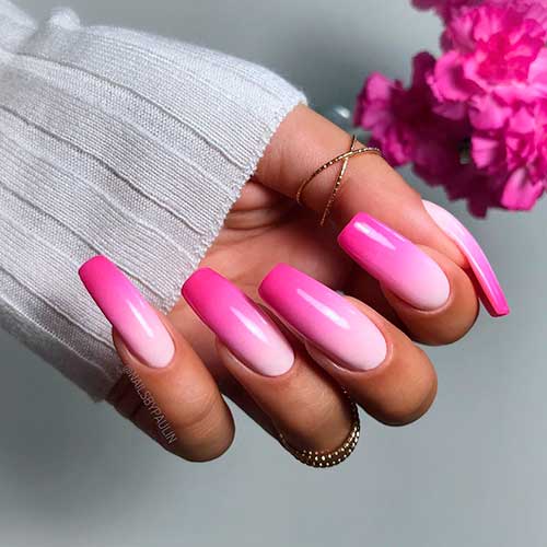 Cute summer pink ombre nails 2020 long squared shaped design for summer 202...