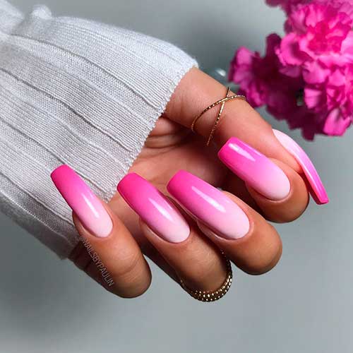 Cute summer pink ombre nails 2020 long squared shaped design for summer 2020! Cute summer pink ombre nails 2020 long squared shaped design for summer 2020!