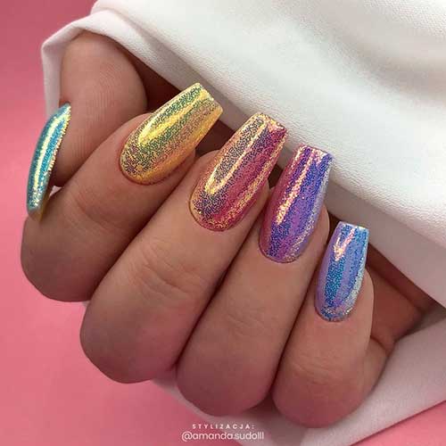 Cute shimmer multicolor acrylic nails coffin shaped long design!