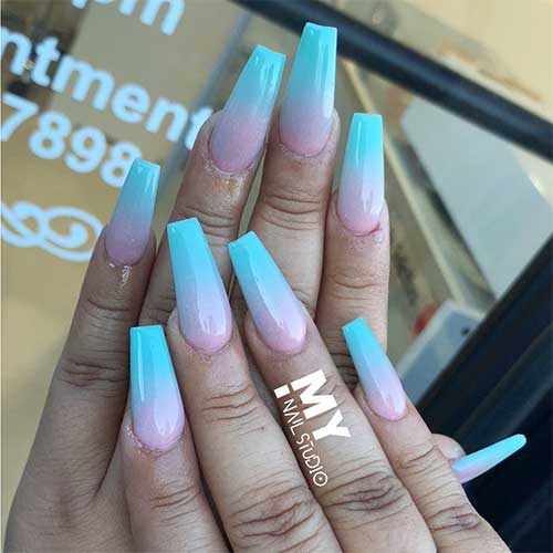 Gorgeous summer pink and blue ombre nails 2020 long set!