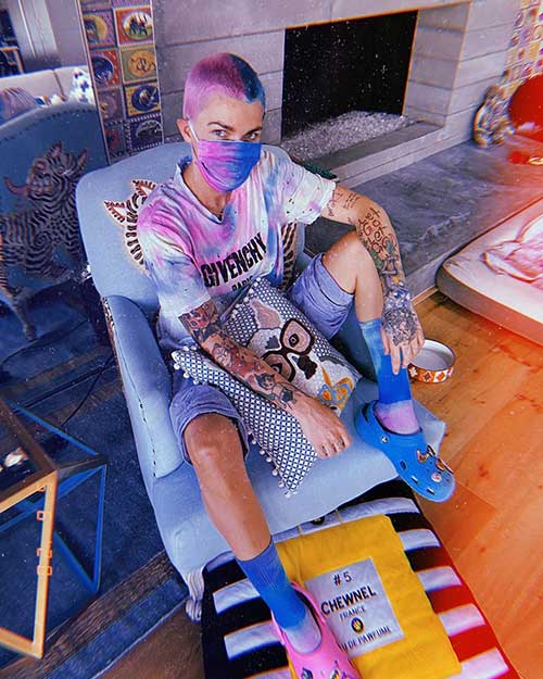Ruby Rose preferred a very short dyed hair using pink blue hair dye 2020 Ruby Rose preferred a very short dyed hair using pink blue hair dye