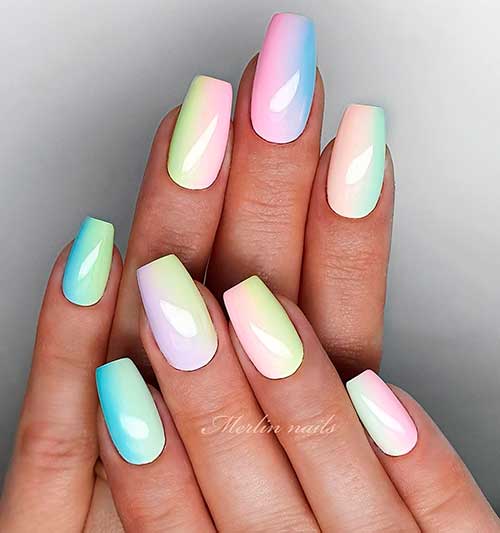 Stunning mixed color ombre nails 2020 coffin shaped design!