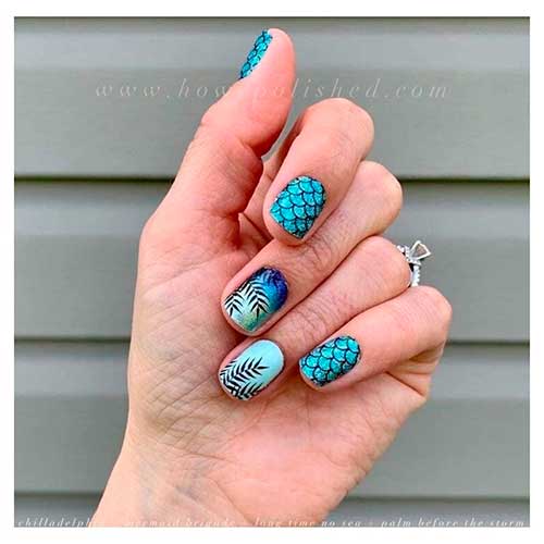 Cute mermaid color street nails combo for eye-catching look