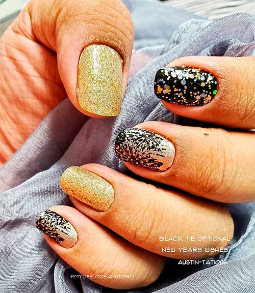 Gorgeous color street combo with gold glitter strips idea!