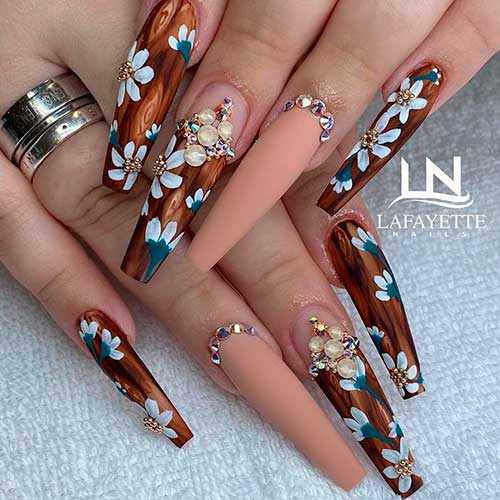 Gorgeous floral nail art spring nails coffin shaped design for inspiration!
