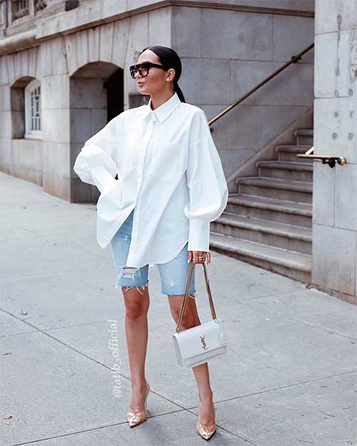Stunning women's denim bermuda shorts with balloon sleeves! Stunning women's denim bermuda shorts with balloon sleeves!