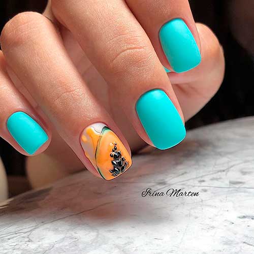 Cute Aqua Blue Nails with Yellow and Black Accent