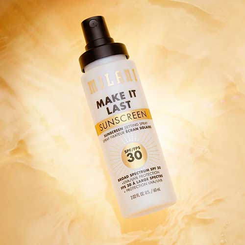 Lock in makeup, block out sun, and shield from pollution using Milani Make It Last Sunscreen Setting Spray Spf 30