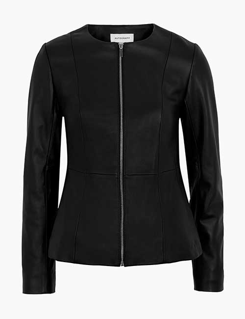 M&S Leather Collarless Jacket that one of the best women's fall jackets 2020!