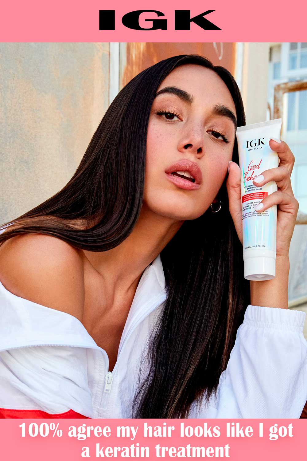 IGK GOOD BEHAVIOR Spirulina Protein Smoothing Blowout Balm mimics a keratin treatment effect IGK GOOD BEHAVIOR Spirulina Protein Smoothing Blowout Balm mimics a keratin treatment effect