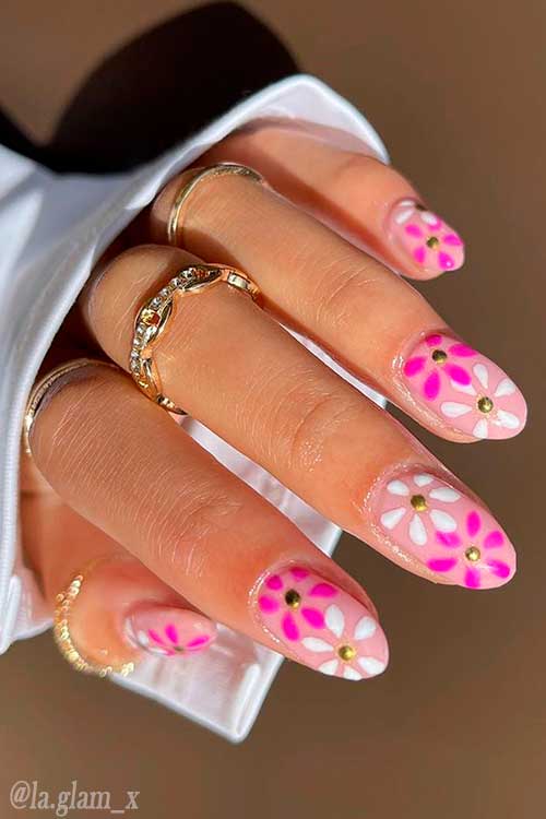 Cute short mothers day nails with pink and white floral nail art