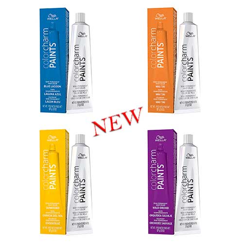 4 New Wella Color Charm Paints for Cool Hair Colors: Blue Lagoon, Mai Tai, Sunkissed, and the Wild Orchid shades