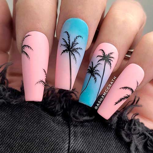 Cotton Candy Skies Nail Art Design with palm nail art are gorgeous summer nails 2021