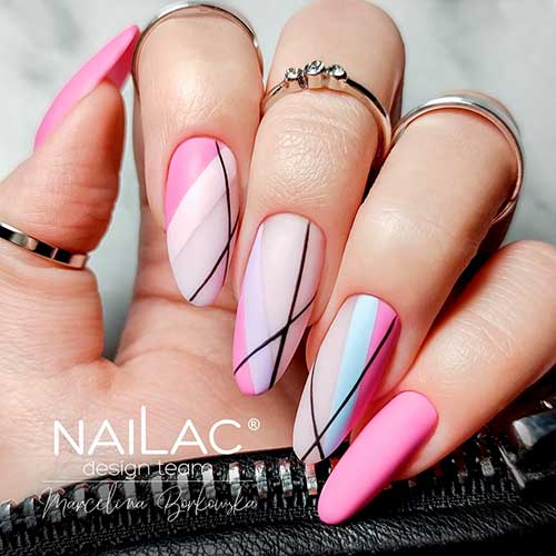 Cute striped matte pink nails 2021 for a unique spring look!
