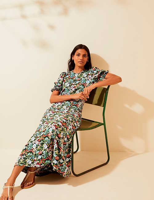 Elegant Floral Midi Dresses 2021 - M&S Floral Puff Sleeve Midi Tea Dress