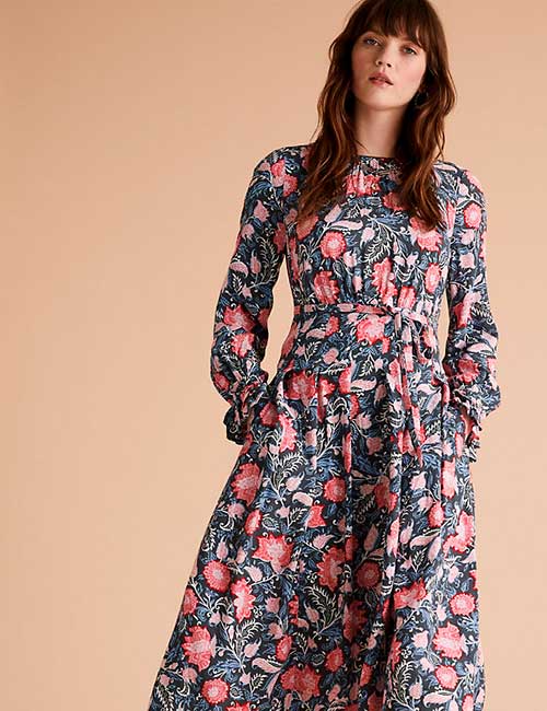 Floral Midi Dresses for spring 2021 - M&S Floral Tie Front Midaxi Relaxed Dress Floral Midi Dresses for spring 2021 - M&S Floral Tie Front Midaxi Relaxed Dress