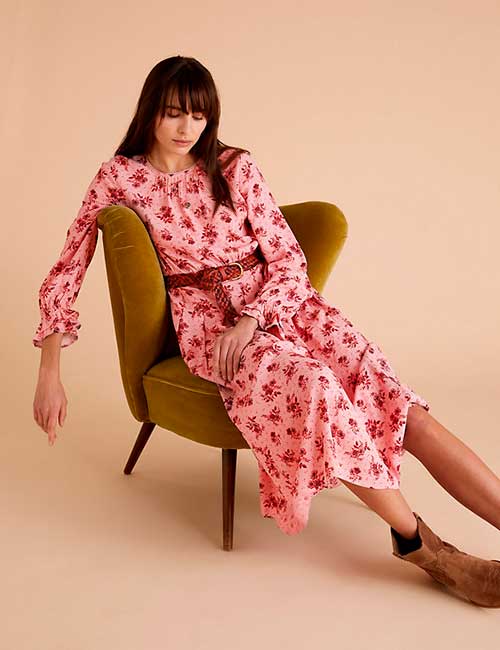 Chic Floral Midi Dresses- M&S Floral Tie Front Midi Relaxed Dress