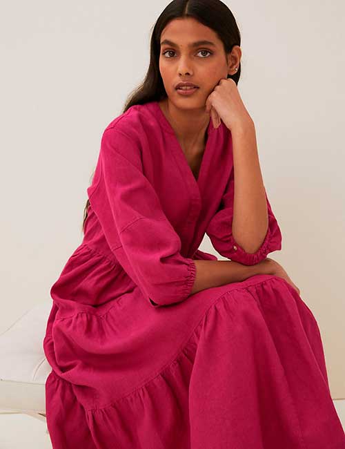 Amazing Spring Midi Dresses 2021 - M&S Irish Linen V-Neck Midaxi Tiered Dress Amazing Spring Midi Dresses 2021 - M&S Irish Linen V-Neck Midaxi Tiered Dress