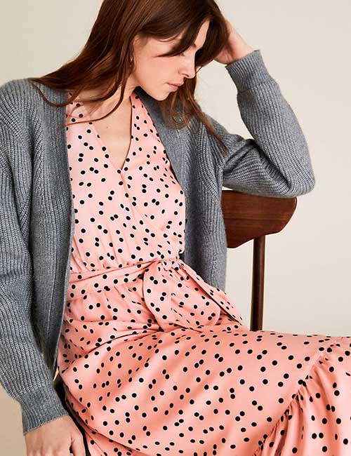 Spring Midi Dresses - M&S Polka Dot Angel Sleeve Midi Wrap Dress