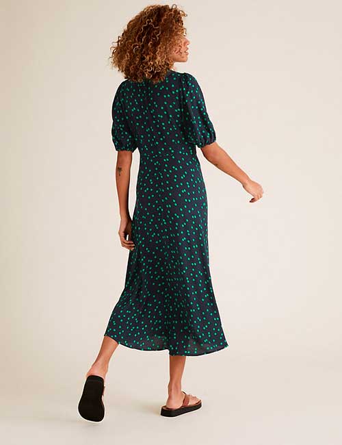 Chic Polka Dot Midi Dresses for spring 2021 - M&S Polka Dot Puff Sleeve Midaxi Tea Dress