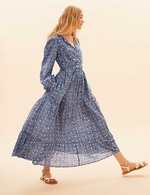 Pure Cotton Printed Tiered Dress, chic m&s midi dresses for spring 2021