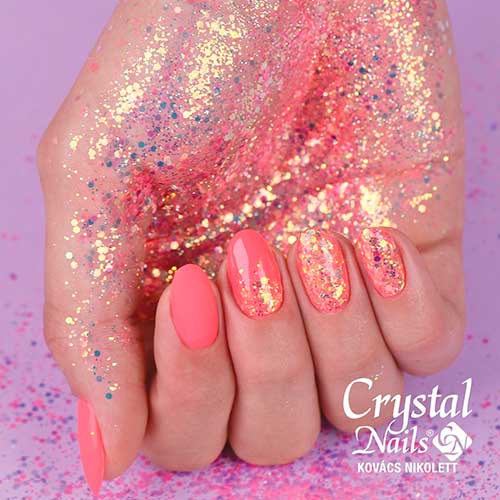 Matte and glossy neon peach nails Matte and glossy neon peach nails