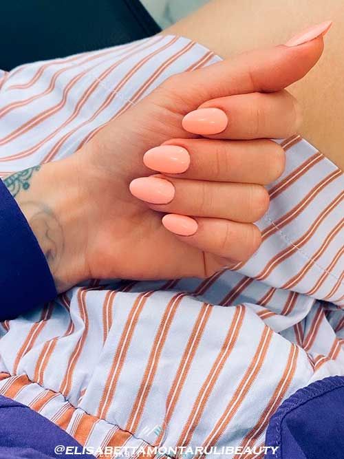 Medium Almond Shaped Simple Peach Nails 2022