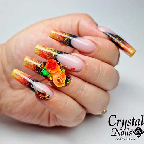Beautiful Glitter Nails with 3D Nail Art you Must Try As Fall Nails