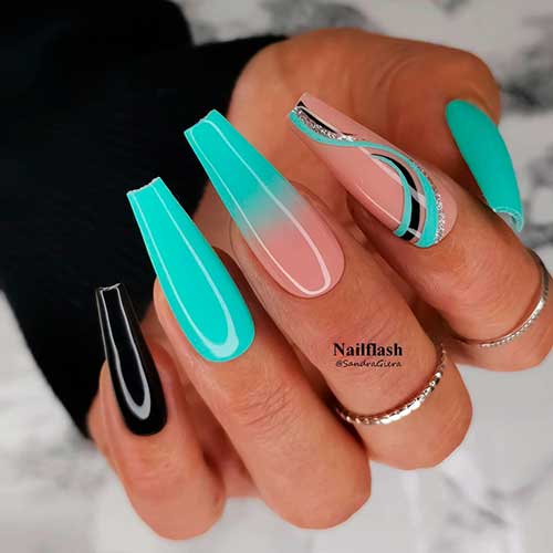 Black, Spiralled, and Ombre Turquoise Nails 2021 are Gorgeous Summer Nails 2021