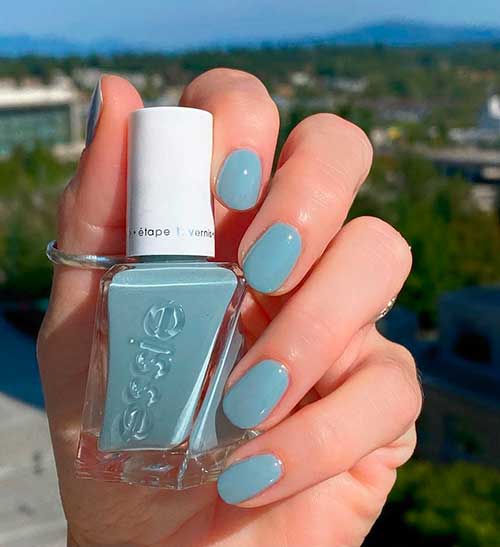 Dusty blue gel nails use Essie Gel Couture behind the glass shade of awesome Essie gel nail polish 