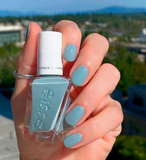 Essie Gel Couture behind the glass Dusty blue gel nails use Essie Gel Couture behind the glass shade of awesome Essie gel nail polish
