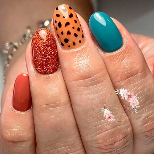 Gel Polish and Animal Print Nail Design are Perfect Fall Color Nails to Wear As Cute Fall Nails 2021