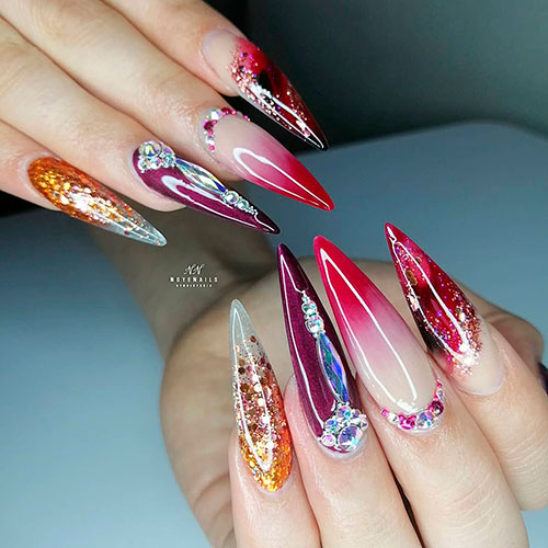 Glittery and Purple Acrylic Fall Nails Glittery and Purple Acrylic Fall Nails 2021