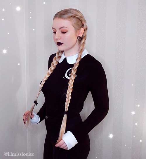 Long dutch pigtail braids with witch look