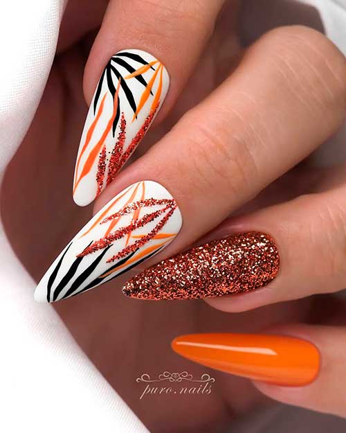 Orange Glitter Gloss Fall Nails One of the Cutest Autumn Nails 2021