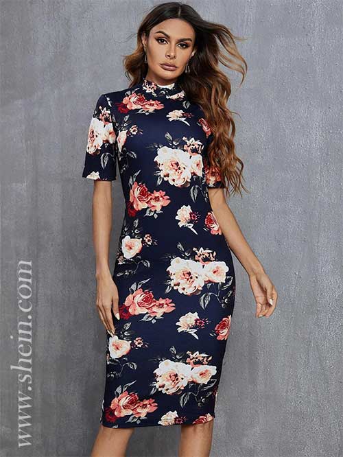 SHEIN Tall Floral Print Bodycon Dress of best Shein Dresses