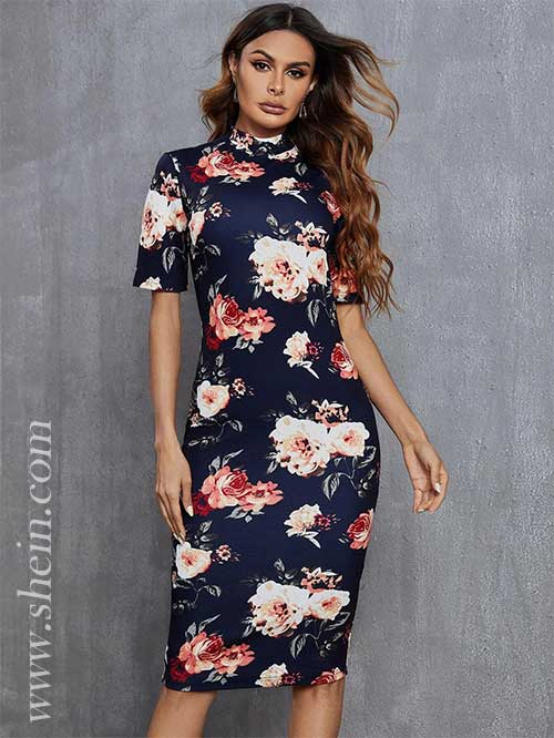 SHEIN Tall Floral Print Bodycon Dress SHEIN Tall Floral Print Bodycon Dress of best Shein Dresses
