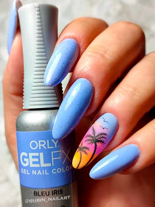 Long Almond Shimmer Tropical Light Blue Nails 2022 for Summertime