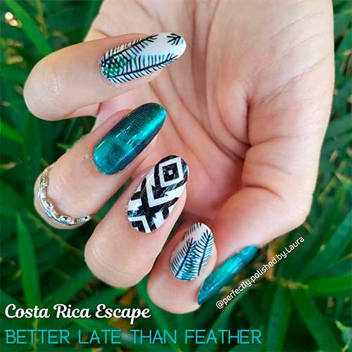 Color street combos: Costa Rica Escape, and Better Late Than Feather Nail Strips for fall 2021