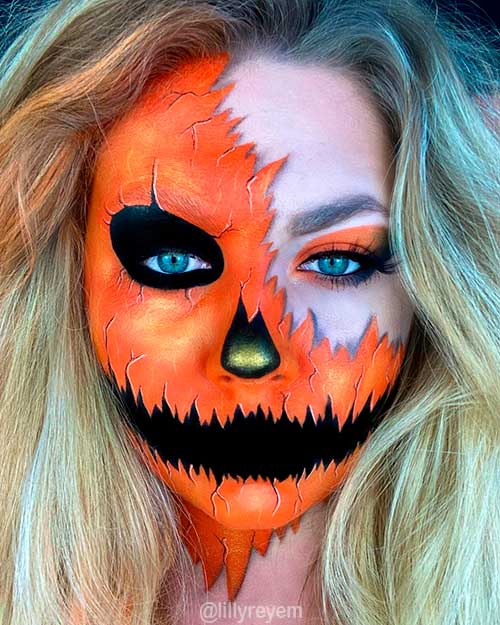 Broken pumpkin makeup idea for Halloween 2021 - Best Halloween makeup ideas 2021