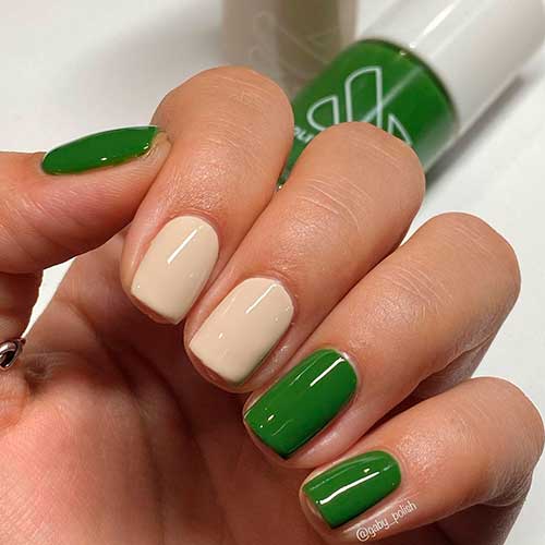 CHEMISTRY Cream and green Short nails with CHEMISTRY & GEOMETRY polishes of The Fall Nail Polish Set 2021 By Olive & June