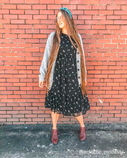 Dainty Midi Dress with a Cardigan are chic fall outfits and fashion trends 2021