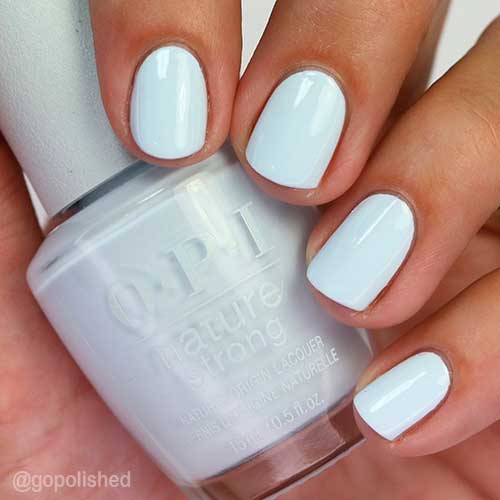 OPI Raindrop Expectations Cute short light blue nails 2021 with OPI Raindrop Expectations nail polish - OPI Nature Strong Natural Origin Nail Polish