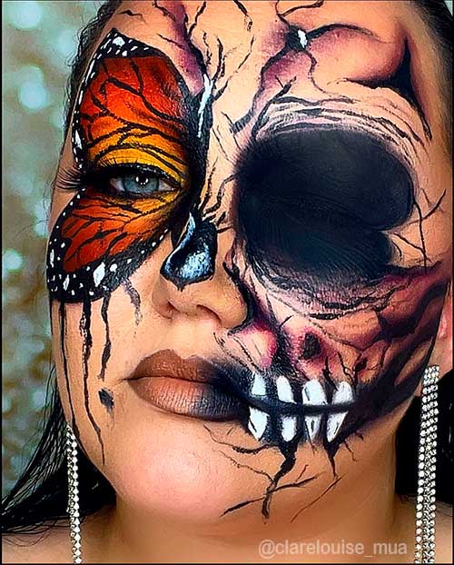 Stunning Butterfly skull and skeleton makeup Stunning Butterfly skull and skeleton makeup just try this Halloween makeup ideas 2021