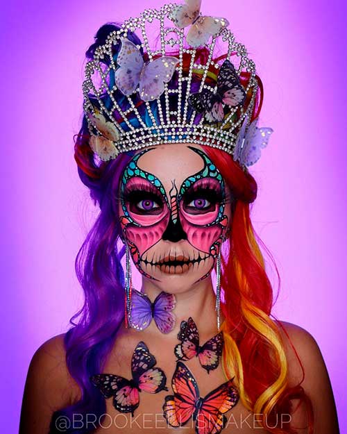The Butterfly skull and skeleton makeup The Butterfly skull and skeleton makeup, one of the coolest Halloween makeup ideas 2021