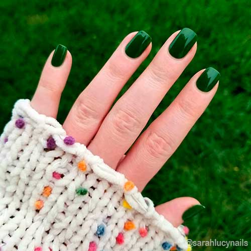 Hunter green short nails with GEOMETRY - The Coolest of Olive & June The Fall Nail Polish Set