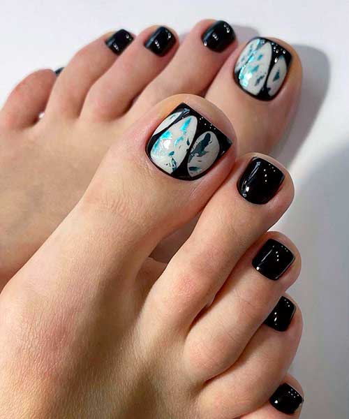 Black Pedicure with a Touch of Artistic White design is one of the elegant pedicure ideas 2021 to try