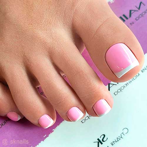 Bright Pink French Tip Pedicure Design is One of The Best Pink Pedicure Ideas in 2021